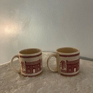 CCCC England 1982 Gear Design Vintage Folk Art Farmhouse 12oz Mugs Set of (2)